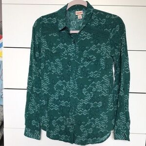 Mossimo Teal Lace Button-Up Shirt